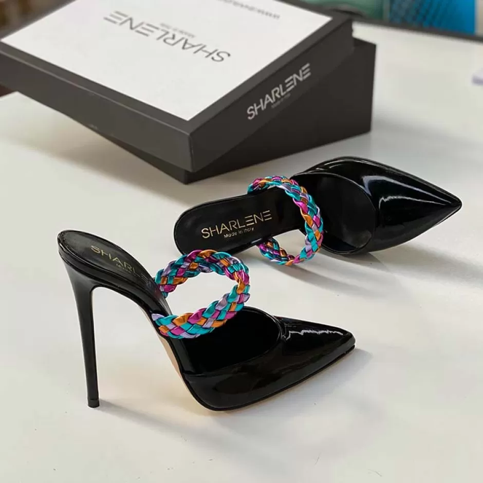 Donna SHARLENE CALZATURE Sandali-Sandalo Vernice Nera/ Intreccio – Cod. 31718
