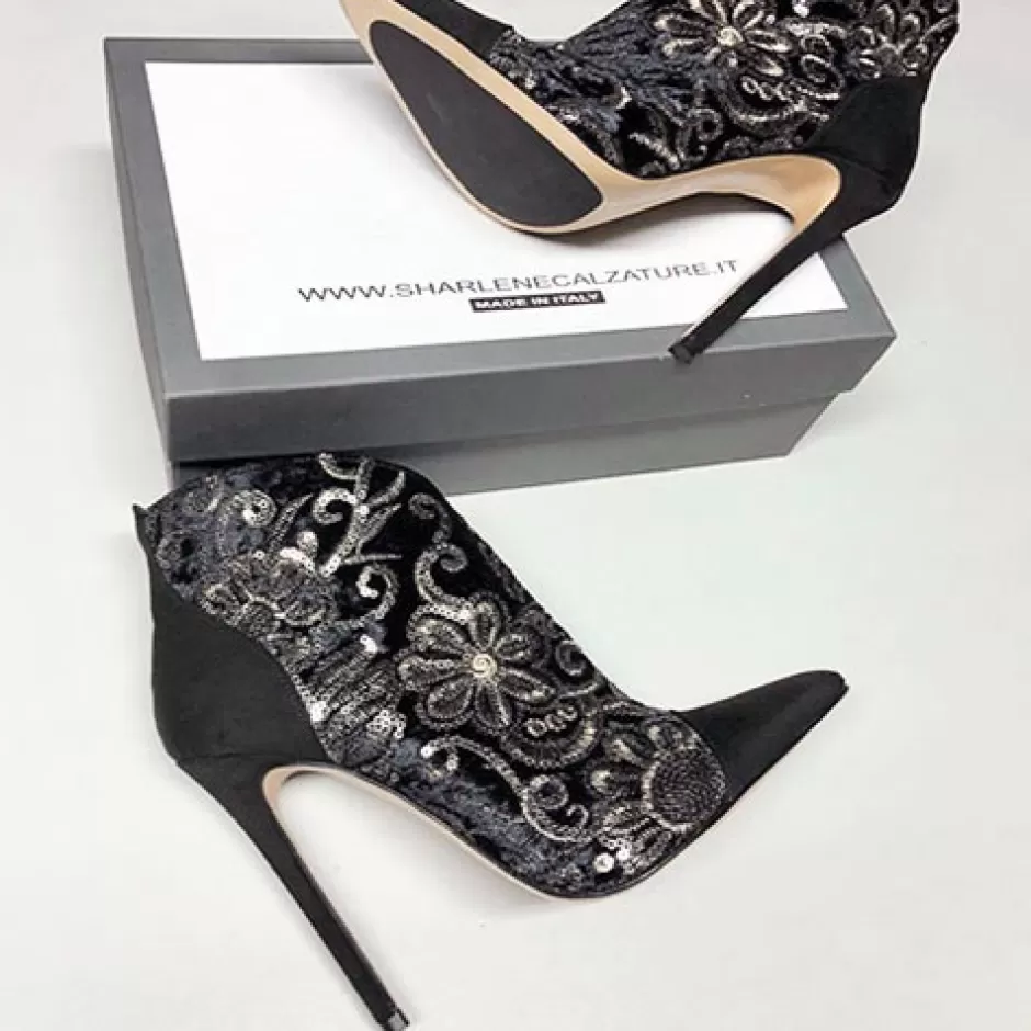 Donna SHARLENE CALZATURE Tronchetti-Sequined Ankle Boot/ Camoscio Black - Cod. 22429