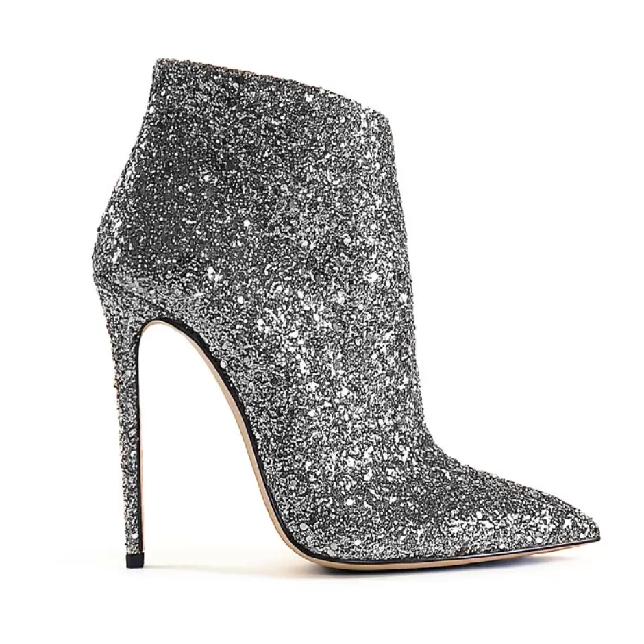 Donna SHARLENE CALZATURE Tronchetti-Silver Glitter Ankle Boot - Cod. 36244