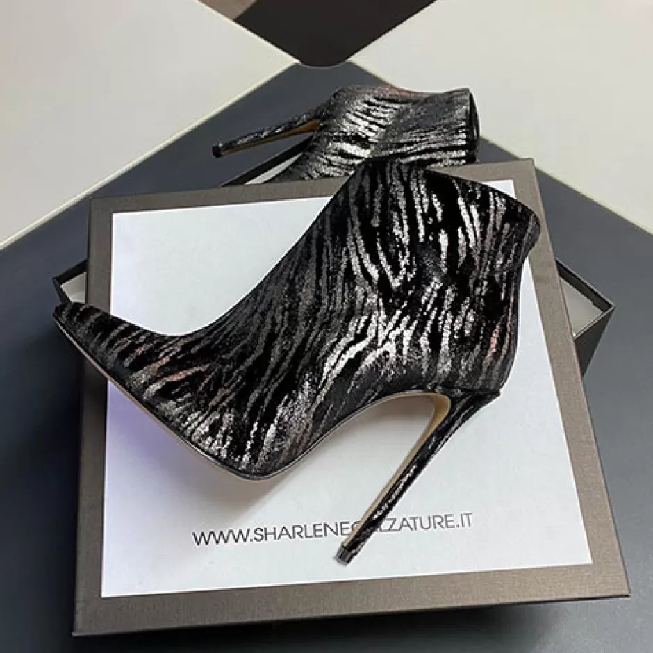 Donna SHARLENE CALZATURE Tronchetti-Silver Laminated Tiger Velvet Ankle Boot - Cod. 29561
