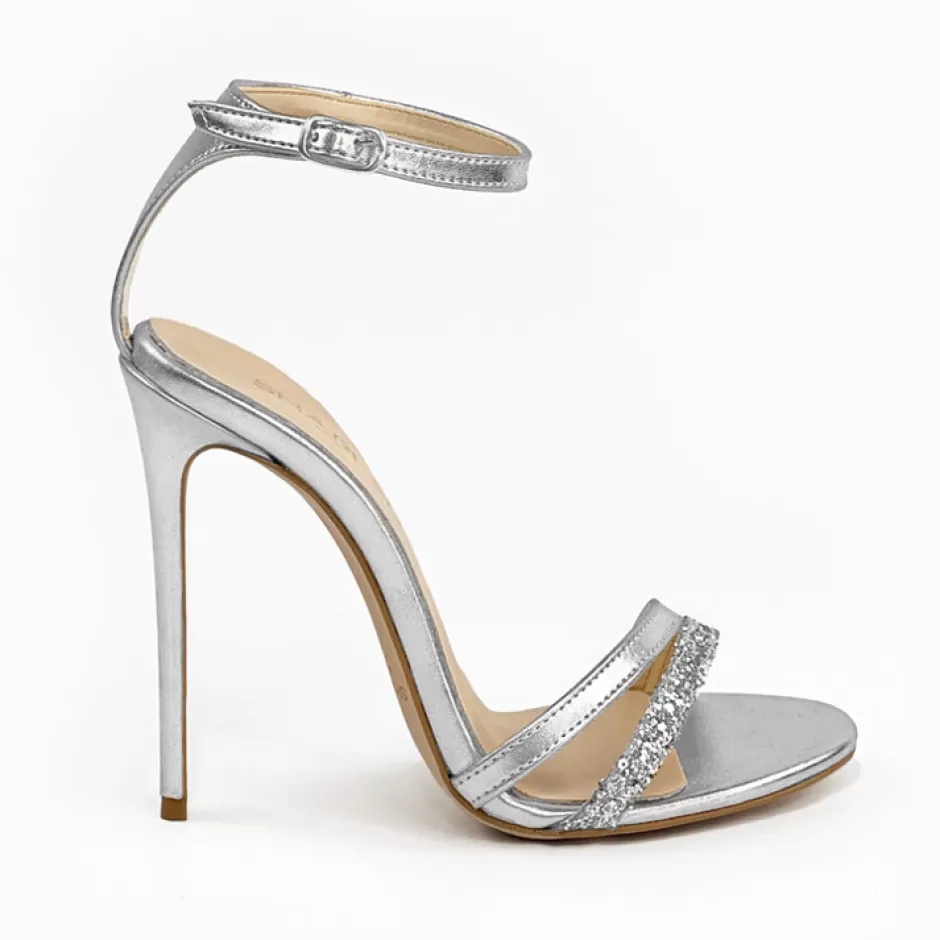 Donna SHARLENE CALZATURE Sandali-Silver Leather/ Glitter Sandal - Cod. 33139