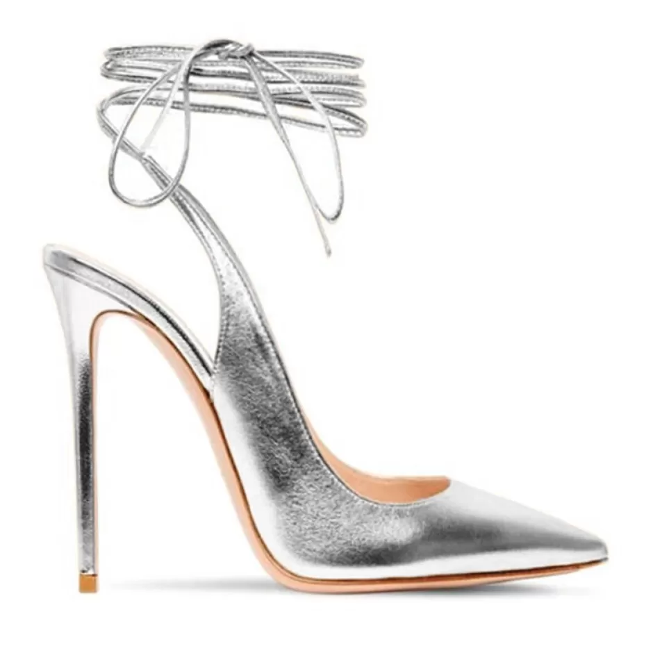 Donna SHARLENE CALZATURE Decollete-Silver Leather Lace-Up Decollete - Cod. 15627