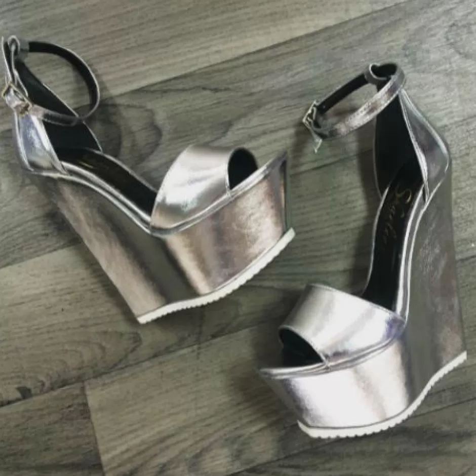 Donna SHARLENE CALZATURE Sandali-Silver Leather Sandal Football - Code 16582