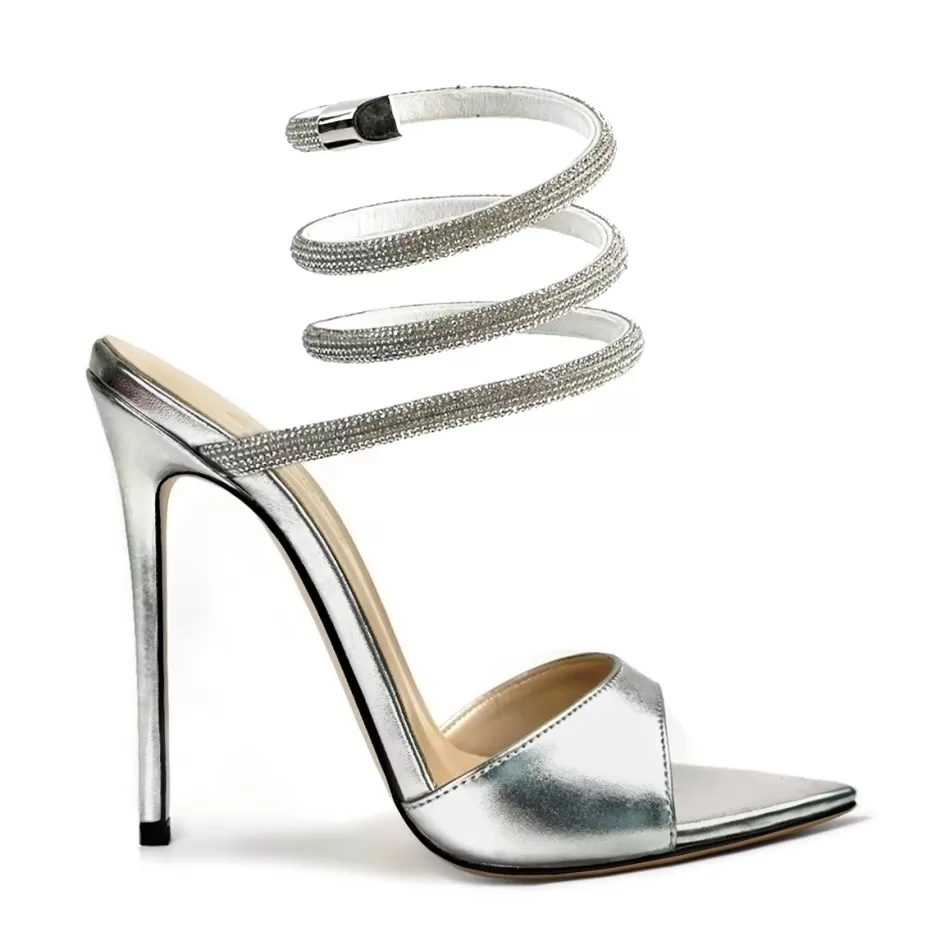 Donna SHARLENE CALZATURE Sandali-Silver Leather/Spiral Sandal - Code 40479