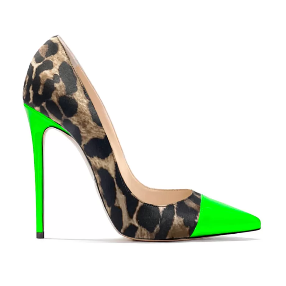 Donna SHARLENE CALZATURE Decollete-Spotted Satin/Fluo Green Patent Leather Pumps - Cod. 39401