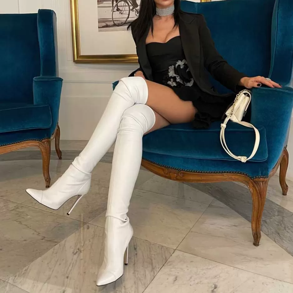 Donna SHARLENE CALZATURE Stivali-Stivale Elasticizzato Pelle Bianca – Cod. 26662