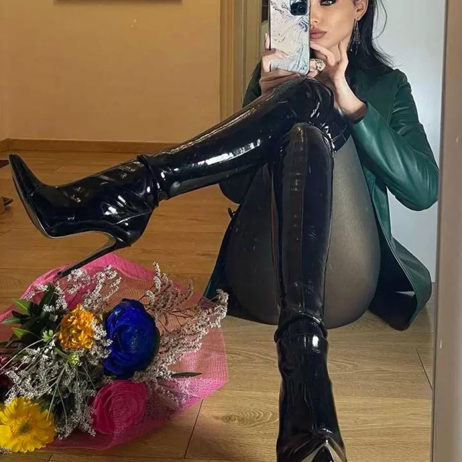 Donna SHARLENE CALZATURE Stivali-Stivale Elasticizzato Vernice Nera – Cod. 28202