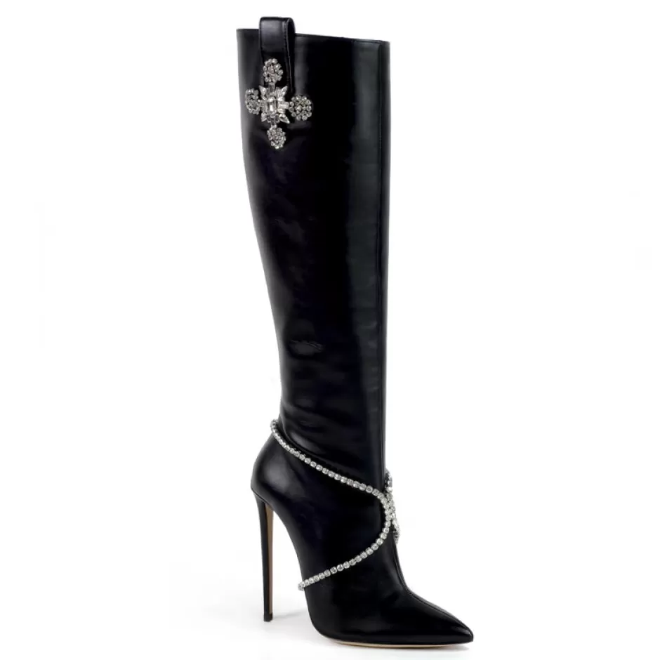 Donna SHARLENE CALZATURE Stivali-Stivale Pelle Nera/ Gioiello – Cod. 36012