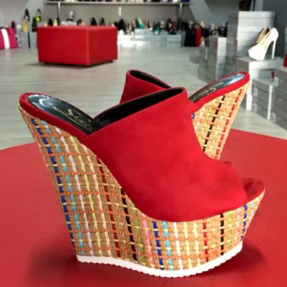 Donna SHARLENE CALZATURE Zeppe-Suede Wedge Red/ Straw - Cod. 11904