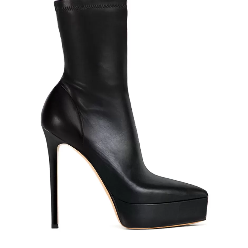 Donna SHARLENE CALZATURE Tronchetti-Tronchetto Elasticizzato Pelle Nera – Cod. 38370