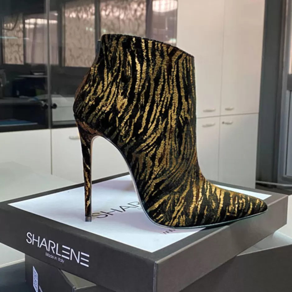 Donna SHARLENE CALZATURE Tronchetti-Tronchetto Velluto Tigrato Laminato Oro– Cod. 29588