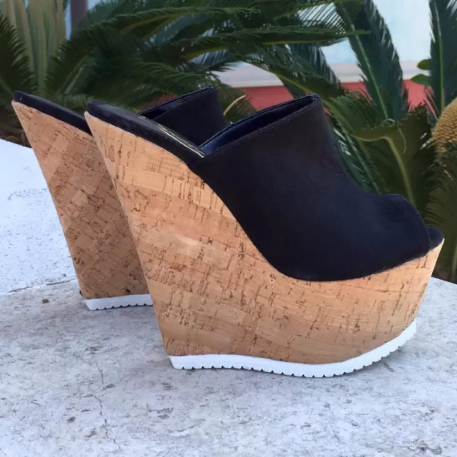 Donna SHARLENE CALZATURE Zeppe-Wedge Sabot Suede Black/ Sugar - Cod. 12062