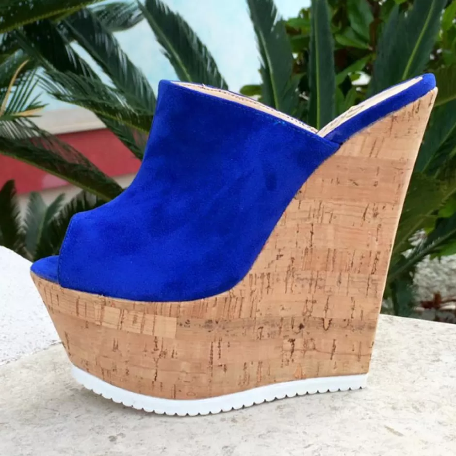 Donna SHARLENE CALZATURE Zeppe-Wedge Sabot Suede Bluette/ Sugar - Cod. 11859