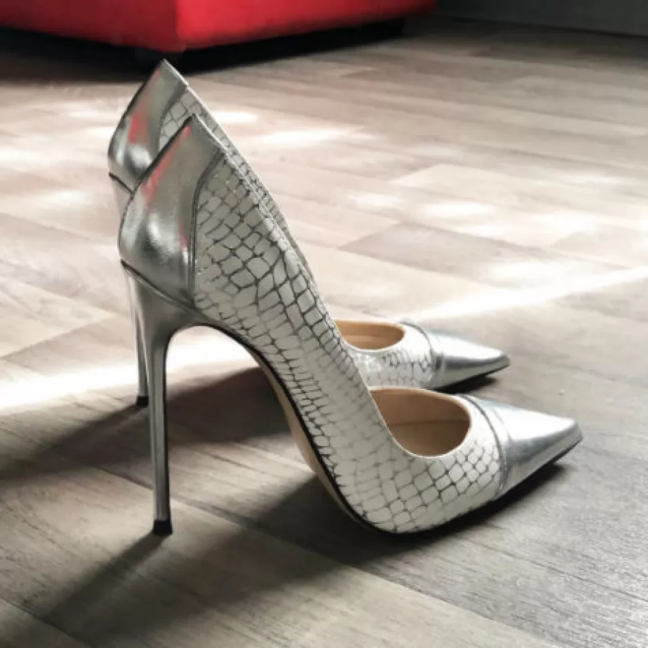 Donna SHARLENE CALZATURE Decollete-White Coconut Patent Leather/Silver Leather Pumps - Cod. 21212