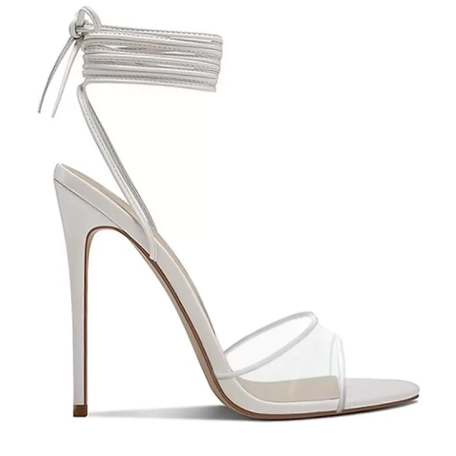 Donna SHARLENE CALZATURE Sandali-White Leather Lace-Up Sandal - Cod. 18189
