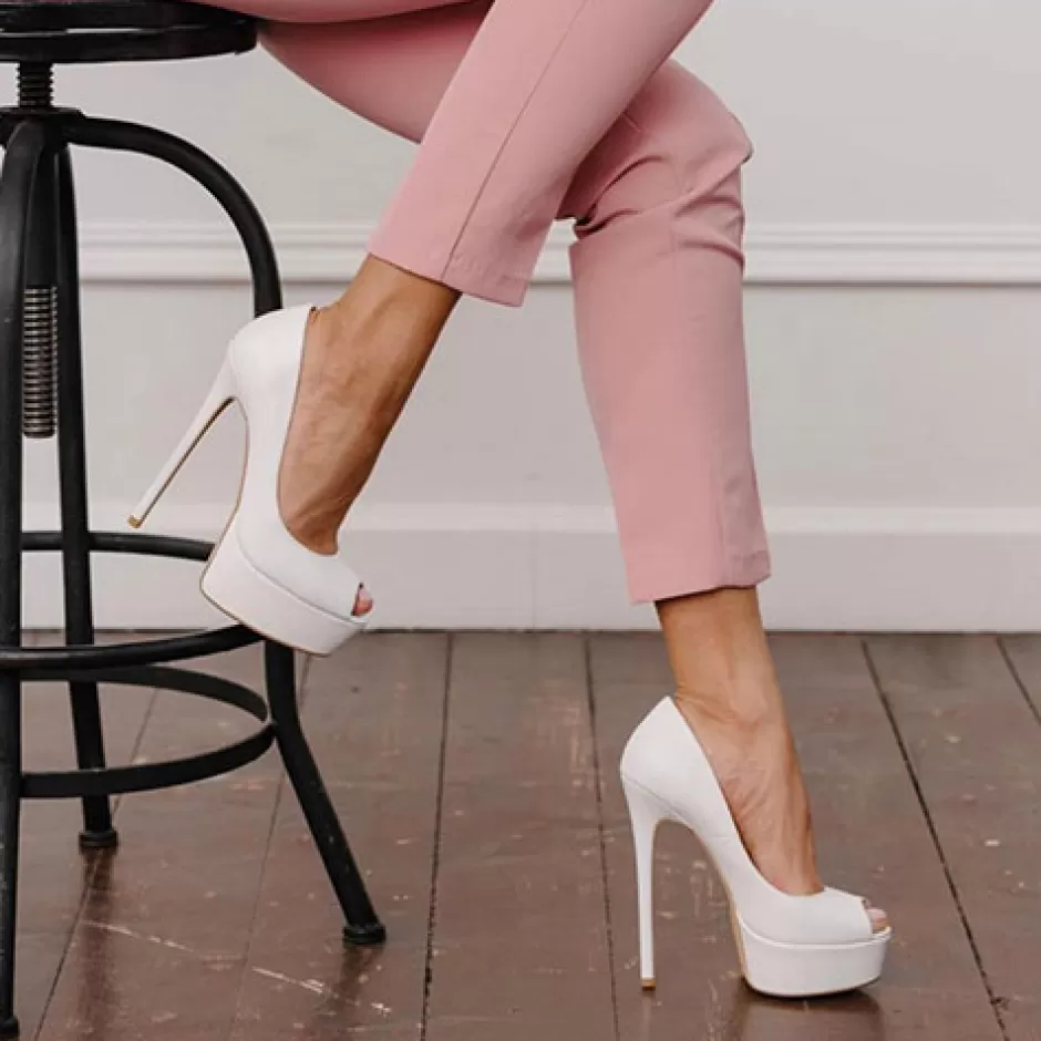 Donna SHARLENE CALZATURE Decollete-White Leather Spunted Neckline - Cod. 27837