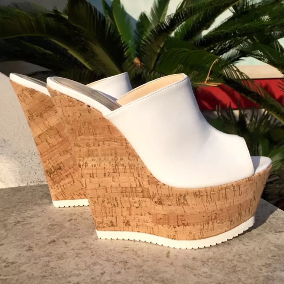 Donna SHARLENE CALZATURE Zeppe-White Leather/Soy Wedge Sabot - Cod. 12065