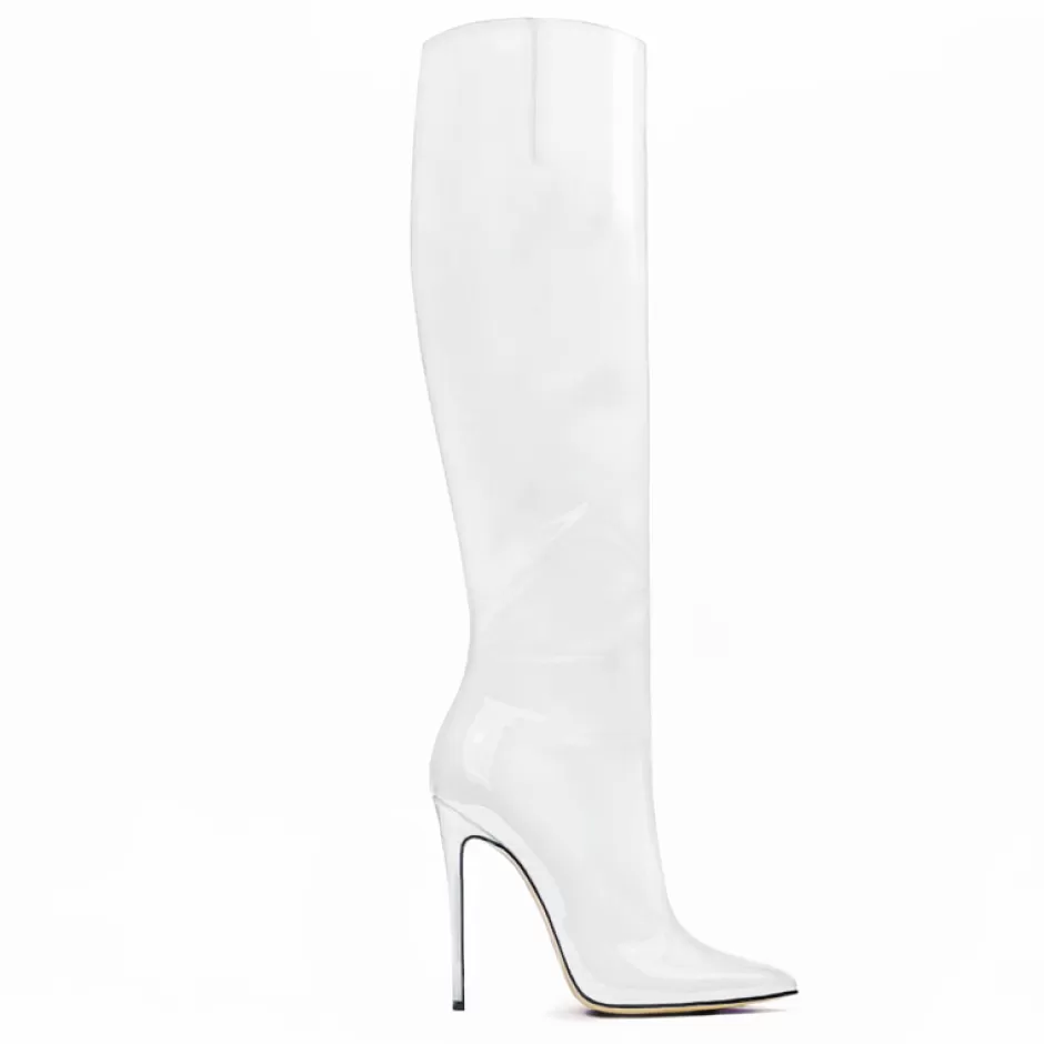 Donna SHARLENE CALZATURE Stivali-White Patent Leather Boot - Cod. 35965
