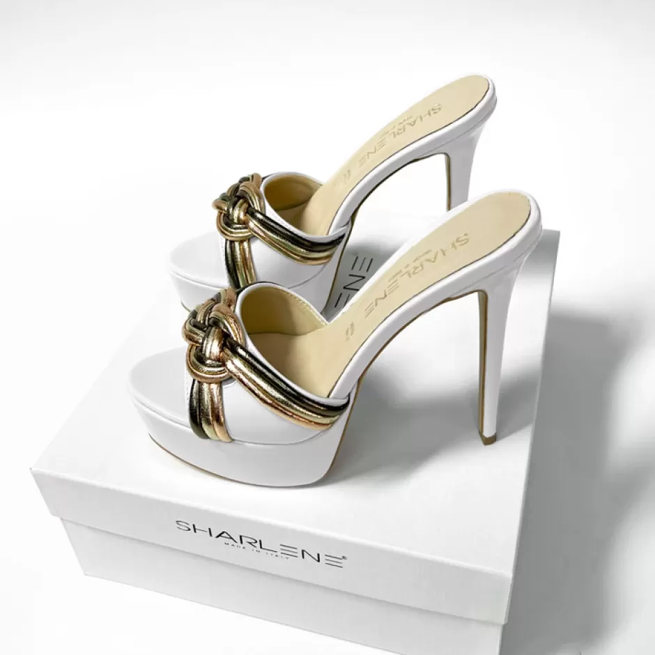 Donna SHARLENE CALZATURE Sandali-White Patent Leather/ Laminate Sabot - Cod. 32829