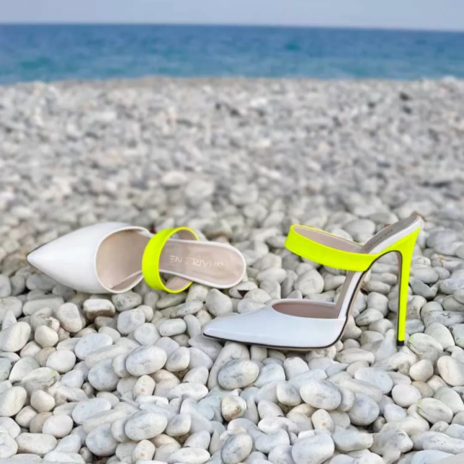 Donna SHARLENE CALZATURE Sandali-White Patent Leather Sandal / Fluorescent Yellow - Cod. 16992