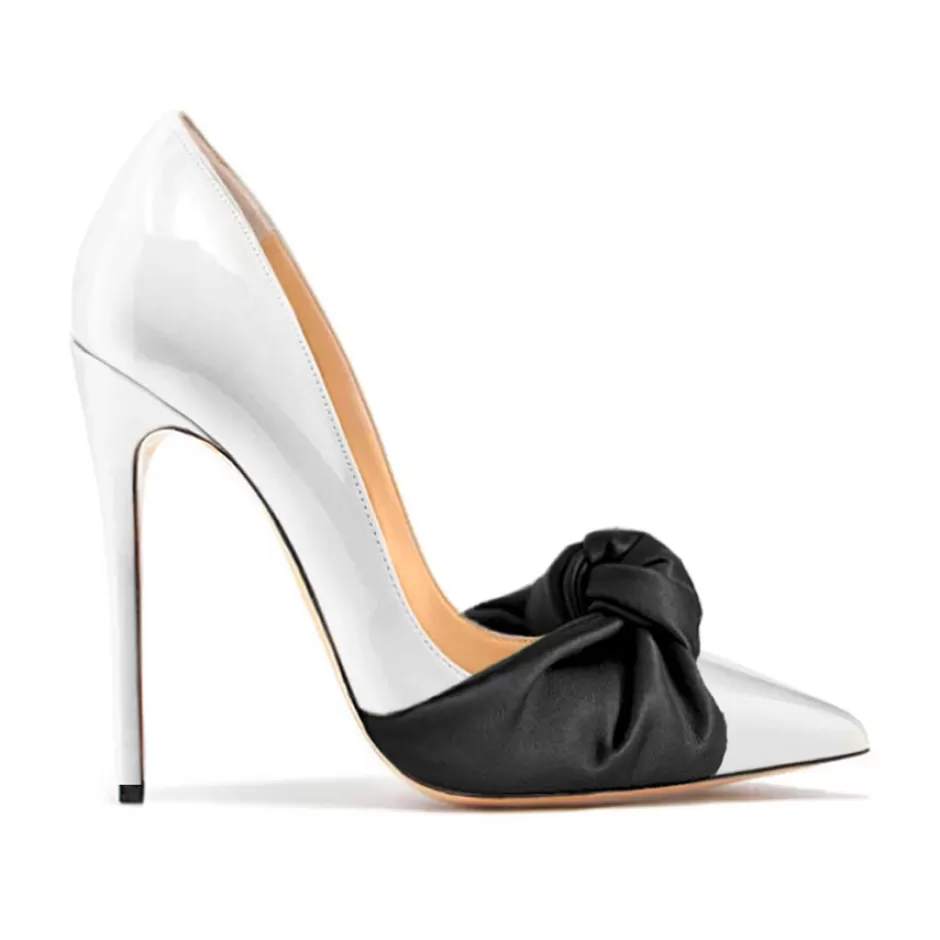 Donna SHARLENE CALZATURE Decollete-White Patent Leather/Black Bow Pumps - Cod. 39929