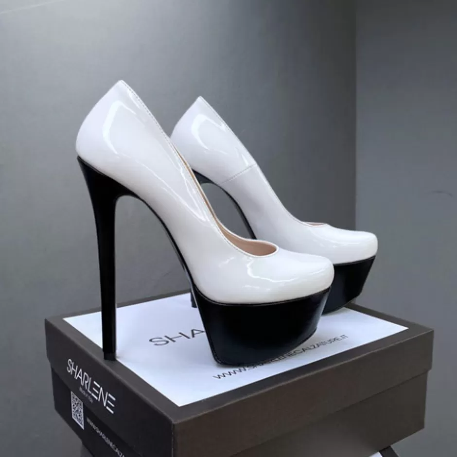 Donna SHARLENE CALZATURE Decollete-White Patent Leather/Black Leather Pumps - Cod. 30346