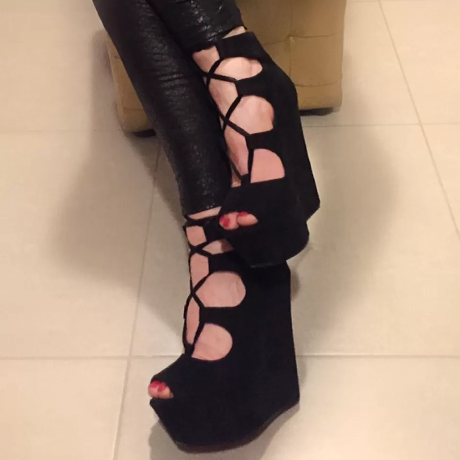 Donna SHARLENE CALZATURE Zeppe-Woven Black Suede Zipper - Code 10284