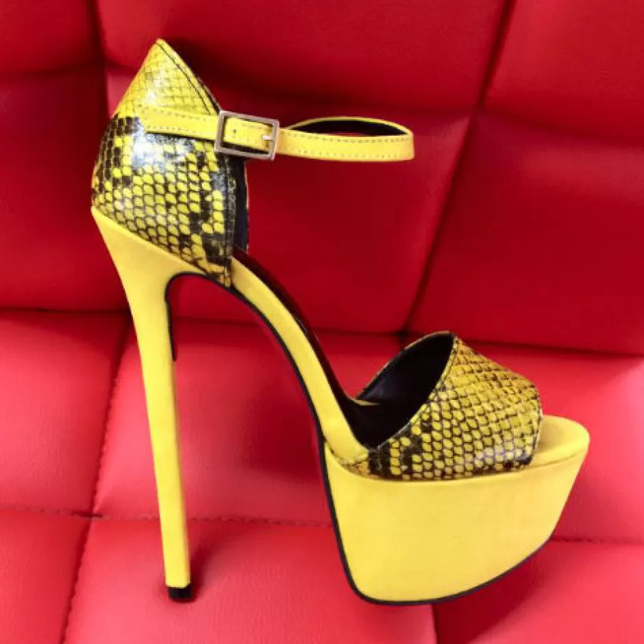 Donna SHARLENE CALZATURE Sandali-Yellow Chamois/Pythonate Sandalwood - Cod. 15833