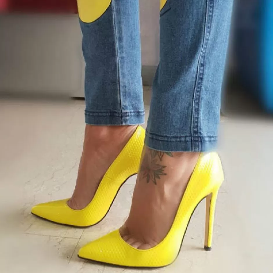 Donna SHARLENE CALZATURE Decollete-Yellow Cube Patent Leather Pumps - Cod. 20910