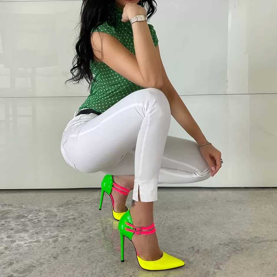 Donna SHARLENE CALZATURE Sandali-Yellow Green/Fuchsia Fluo Patent Leather Sandal - Cod. 28437