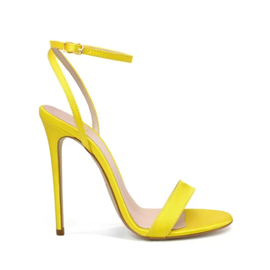 Donna SHARLENE CALZATURE Sandali-Yellow Satin Lace-Up Sandal - Cod. 32695