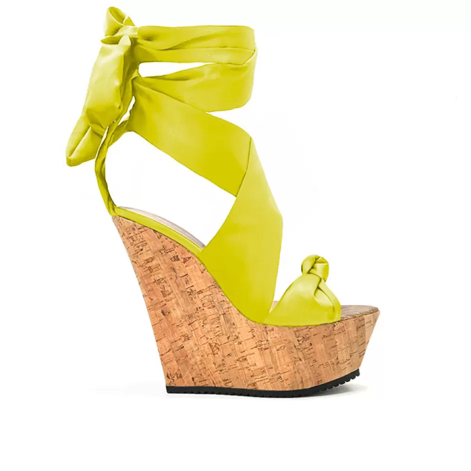Donna SHARLENE CALZATURE Sandali-Yellow Satin/Cork Sandal Wedge - Cod. 31989