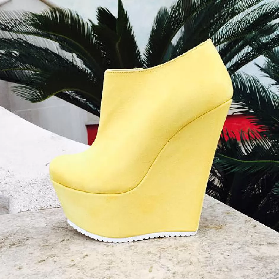 Donna SHARLENE CALZATURE Polacchetti-Yellow Suede Wedge - Cod. 15143