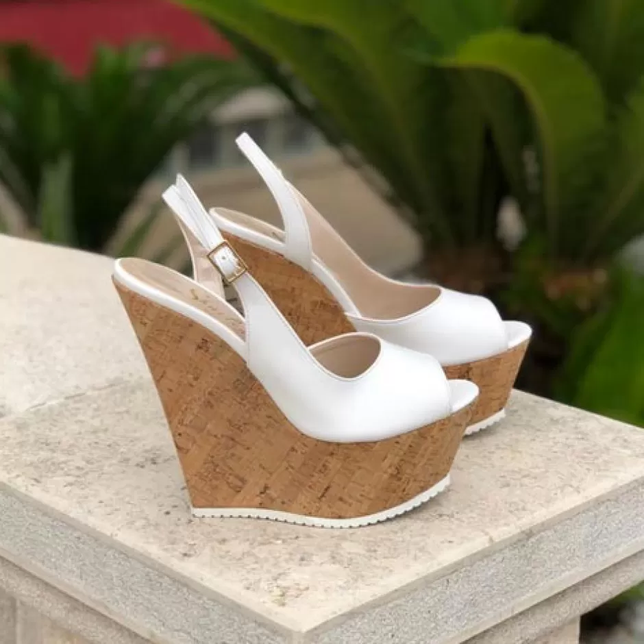 Donna SHARLENE CALZATURE Decollete-Zeppa Decollete White Leather/Cork - Cod. 25197