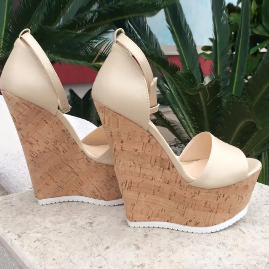 Donna SHARLENE CALZATURE Zeppe-Zeppa Leather Sandal Beige/ Sugar - Cod. 12068