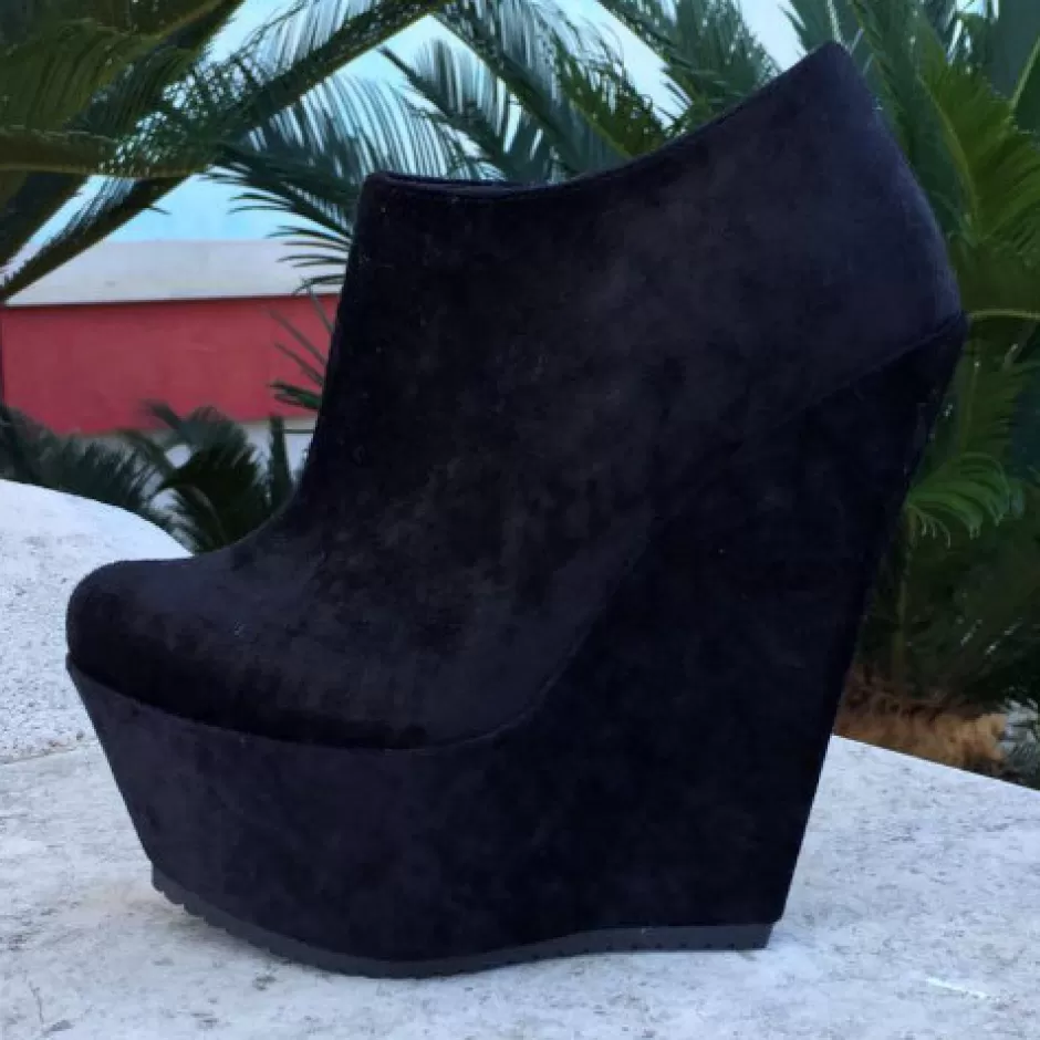 Donna SHARLENE CALZATURE Polacchetti-Zeppa Polacchino Black Velvet - Code 13912