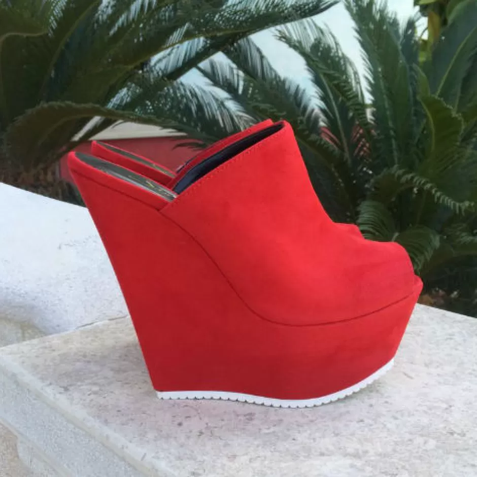 Donna SHARLENE CALZATURE Zeppe-Zeppa Sabot Camoscio Rosso – Cod. 16495