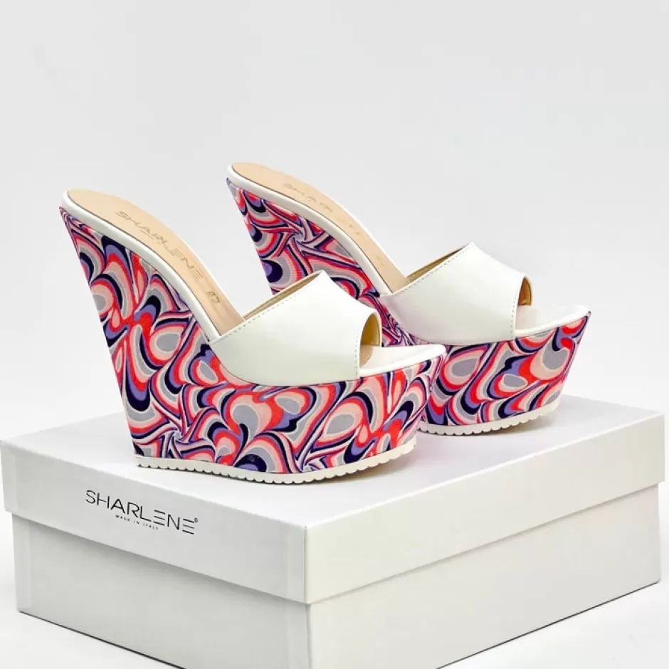 Donna SHARLENE CALZATURE Zeppe-Zeppa Sabot Pelle Bianca/ Multicolor – Cod. 33266