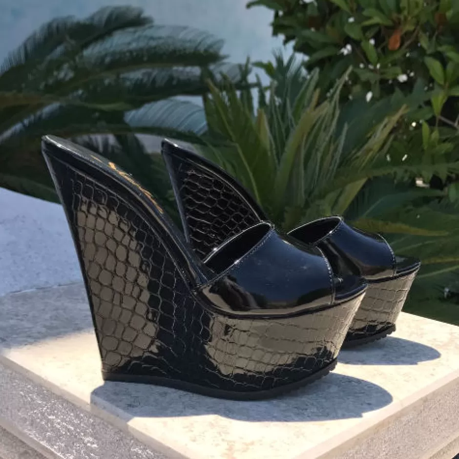 Donna SHARLENE CALZATURE Zeppe-Zeppa Sabot Vernice Nera/ Cocco – Cod. 17096