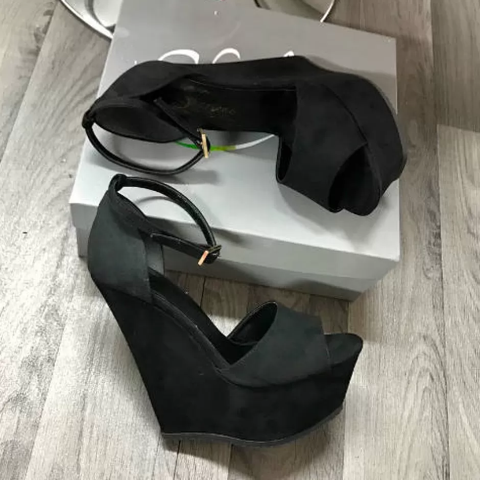 Donna SHARLENE CALZATURE Sandali-Zeppa Sandalo Camoscio Black - Cod. 16172