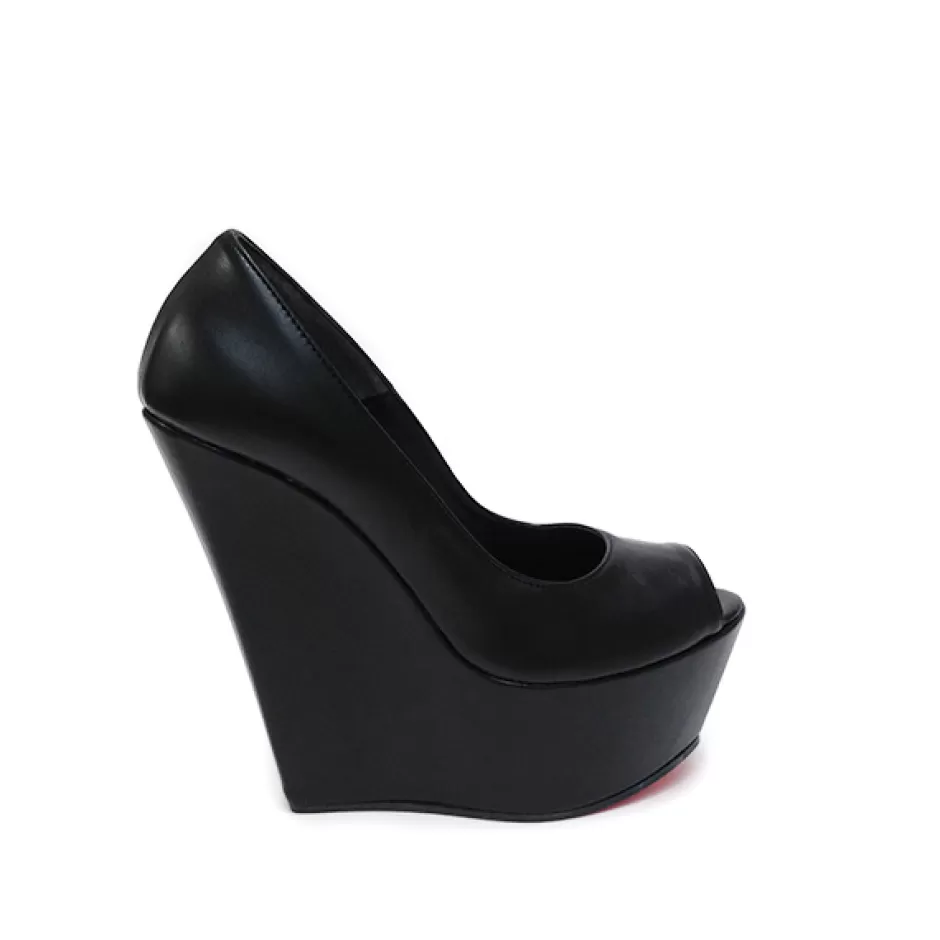 Donna SHARLENE CALZATURE Zeppe-Zeppa Spuntata Black Leather - Cod. 6477